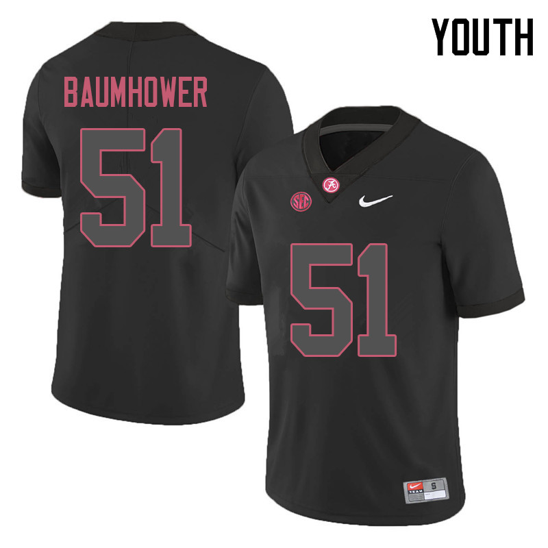 Alabama Crimson Tide Youth Wes Baumhower #51 Black NCAA Nike Authentic Stitched 2018 College Football Jersey LR16T54FK